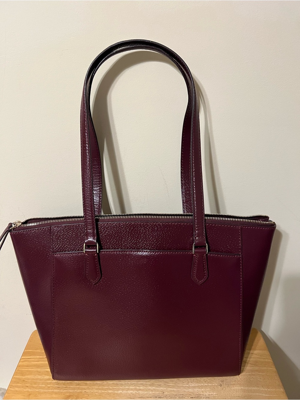 Kate Spade Burgundy Pebbled Leather Shoulder Tote - Picture 2 of 10